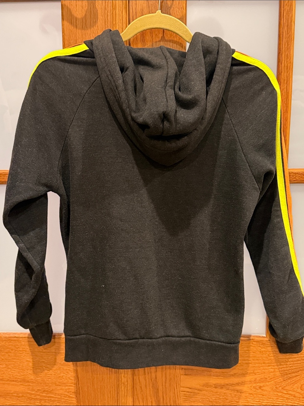 Aviator Nation Black Zip Hoodie with Red, Orange & Yellow Sleeve Stripes - Picture 4 of 7